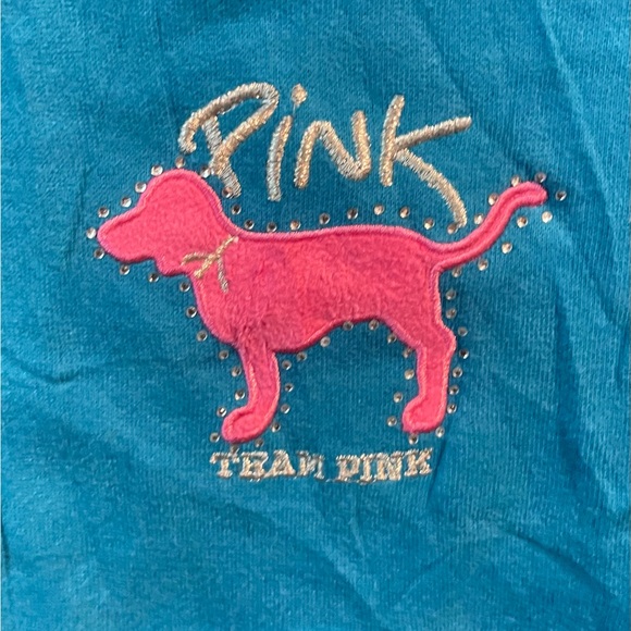 VS PINK. Very Vintage Very HTF Bling Aqua & Pink hoodie sz L - Picture 2 of 6